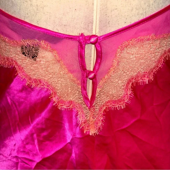 Victoria’s Secret Pink Satin Lace V-neck Chemise Open Back Fairy Women’s Sz L - Picture 4 of 8